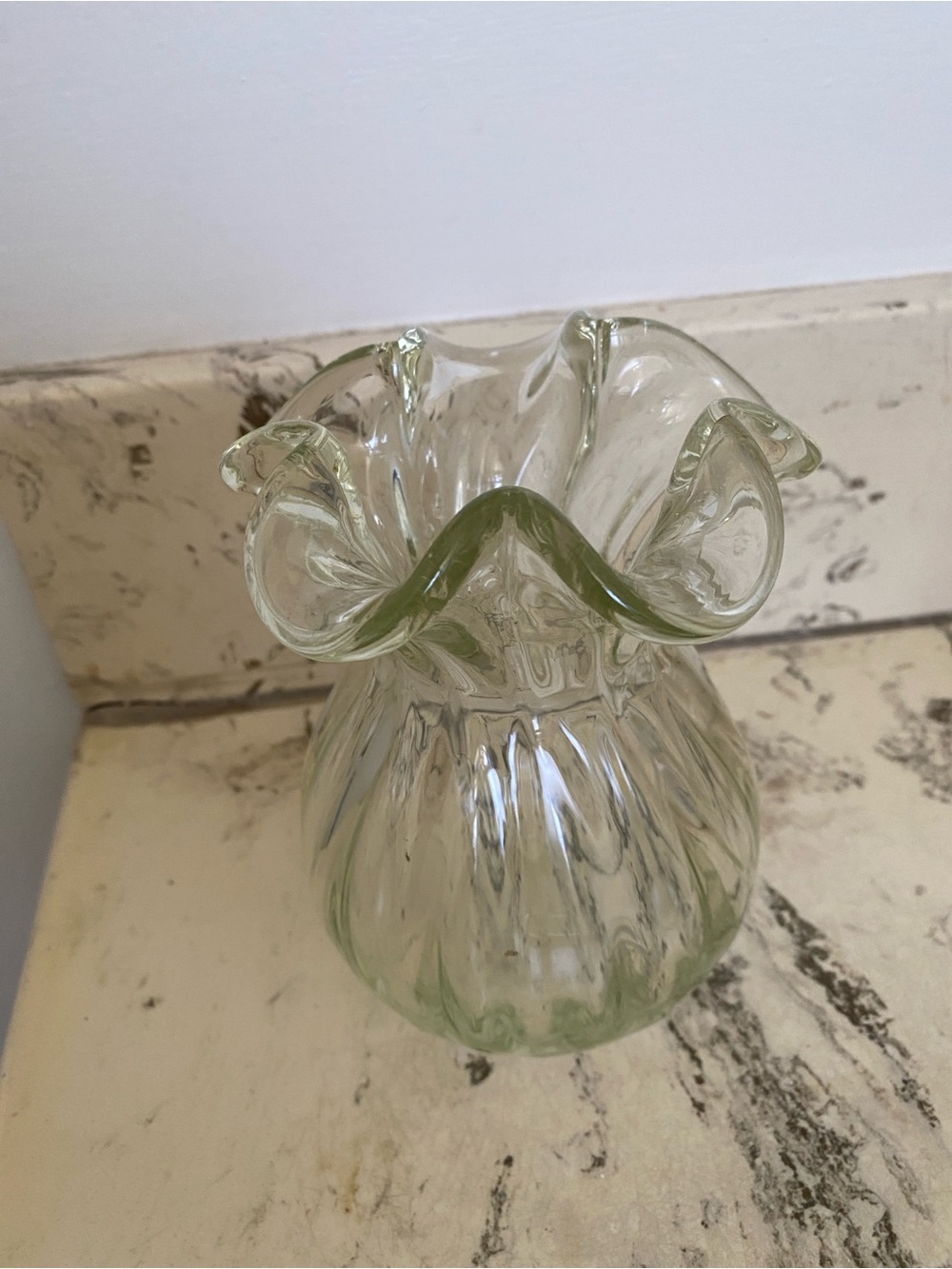 Vintage thick Ruffled Glass Vase